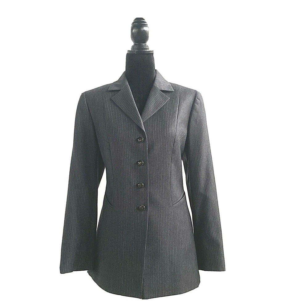 Carlisle Blazer 8 Gray Pin Stripe 100% Wool Suit Jacket 4 Button Pocket Career